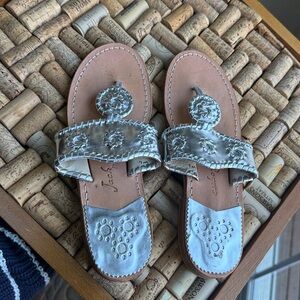 Jack Rogers Metallic Silver and Tan Sandals